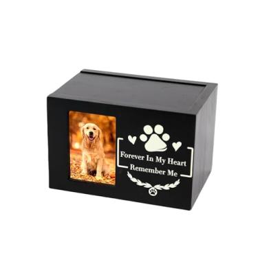 Imagem de SEEZENGREEN Urna memorial de animais de estimação personalizada para cinzas, caixa de lembrança de madeira com moldura para fotos, forro de flanela, comporta cremação de cães ou gatos de pequeno a