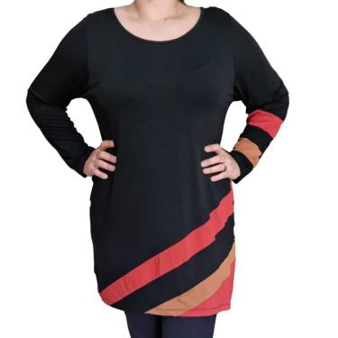 Imagem de Blusa Feminina Longa Arruaça Viscose Plus Size Faixas Colors