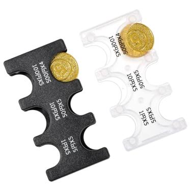 Imagem de YBEATY Porta-moedas com 4 peças com organizador de moedas e pacote de PVC organizador de moedas portátil para moedas de plástico com 6 compartimentos, dispensador de armazenamento retangular para