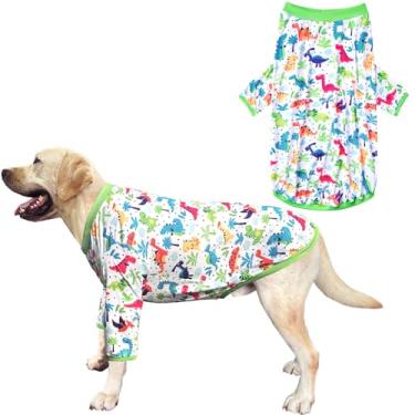 Imagem de PriPre Camiseta de cachorro sem mangas, estampa de dinossauro, colete para animais de estimação, macio, elástico, roupas de verão para cães médios, meninos e meninas (médio, dinossauro)