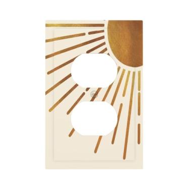 Imagem de Lhdlnn Boho Gold Sun Outlet Covers Light Switch Cover Decorativa Meados do Século Abstrato Sunris Placa de Parede Switchpalte Placa Elétrica para Cozinha Quarto Banheiro 12,7 cm x 7,6 cm