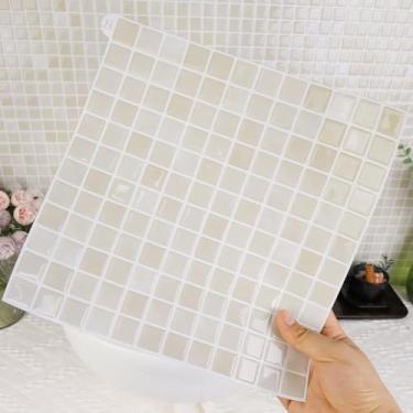 Imagem de Alwayspon 10 x 25,5 x 10 peças de azulejos de vinil 3D, adesivos autoadesivos para azulejos de metrô adesivos adesivos em azulejos de parede para decoração de cozinha e banheiro, branco misto