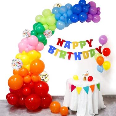Imagem de Kit Festa Premium, 129 Balões Coloridos de Látex para Decoração, Arco de Balões com Confete, Inclui Bomba de Ar, Fita e Cola, Ideal para Aniversários e Eventos (Multicolorido-A)