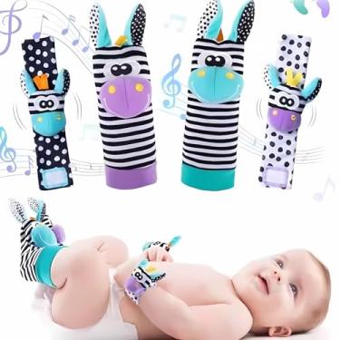 Imagem de Combo 2 Meias e 2 Pulseiras Bebê com Chocalhos 0 a 12 Meses Menina Menino Conforto e Diversão (Zebrinha)