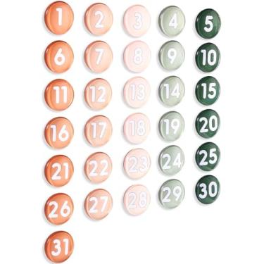 Imagem de Tellegloww 1-31 números grandes de calendário magnético, ímãs de calendário de vidro colorido para quadro branco apagável a seco, quadro branco magnético, geladeira (laranja gradiente, 2,5 cm)