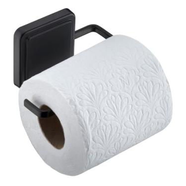 Imagem de Porta Papel Higiênico Rolo Papeleira De Parede Para Banheiro Lavabo Pia Organizador Decorativo Com Fixação Adesiva Em Aço Carbono (Preto)