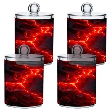 Imagem de ATTX Dispensador de suporte Qtip Red Lightning para bola de algodão, cotonete, frasco de boticário de plástico transparente, pote de armazenamento de cozinha para decoração de casa, pacote com 4 (666)