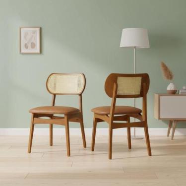 Imagem de Kit 2 Cadeiras Organik Madeira Maciça Encosto Telinha Assento Estofado