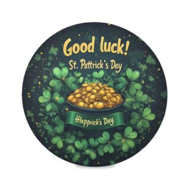 Imagem de Blueangle Jogo americano redondo de pote dourado do Dia de São Patrício, conjunto de 4 tapetes de mesa de poliéster, fácil de limpar, resistente ao calor, limpável, para mesa de jantar (608)