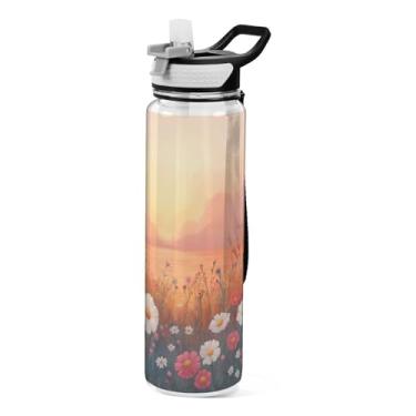 Imagem de ATTX Garrafa de água Wildflowers by The Sea, 947 ml, à prova de vazamento e livre de BPA, garrafas de água reutilizáveis de plástico Tritan para viagens, academia, corrida (36)