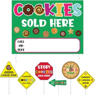Imagem de Bucherry 13 peças de biscoitos escoteiros vendidos aqui sinal de venda 1 placa de jarda 12 mistos verde vermelho amarelo mão em um bastão, pare aqui para comprar cookies para atividades de meta de