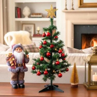 Imagem de Árvore De Natal Led A Pilha 60 Cm Decorada Bolinhas Estrela - Feltrin,