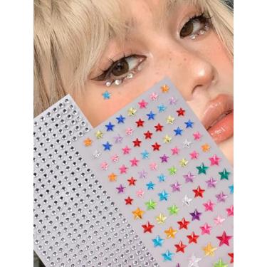 Imagem de 2 peças, pentagrama sortido de vários grãos, prata, branco, 3D, imitação de strass, adesivos de decoração facial 3D, tatuagens minimalistas para rosto tatuagens temporárias com decoração corporal