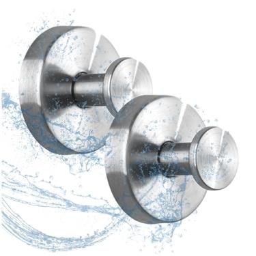 Imagem de Ganchos de ventosa para banheiro e chuveiro - Ganchos adesivos de níquel escovado para toalha, bucha - Gancho removível para cozinha, vidro, espelho, porta, azulejo - Ideal para casaco, grinalda