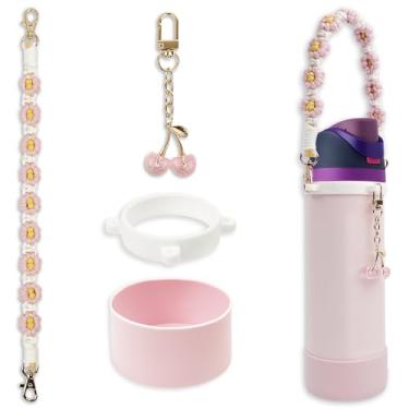 Imagem de BydGxy Conjunto de alça e bota protetora de silicone com pingente de cereja compatível com garrafa de água Owala 947 ml e FreeSip, base de suporte de copo antiderrapante conjunto de acessórios Owala