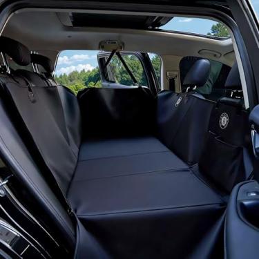 Imagem de Extensor de banco traseiro para cães, impermeável, antiarranhões, capa de assento de carro de couro PU para cães, fundo rígido comporta 181 kg, rede de cachorro para carro, protetor de banco traseiro