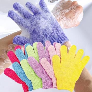 Imagem de 2 peças de luvas esfoliantes de banho para chuveiro, spa, massagem e esfoliantes corporais, esponjas de banho adequadas para homens e mulheres, cor aleatória (18 x 7 cm)