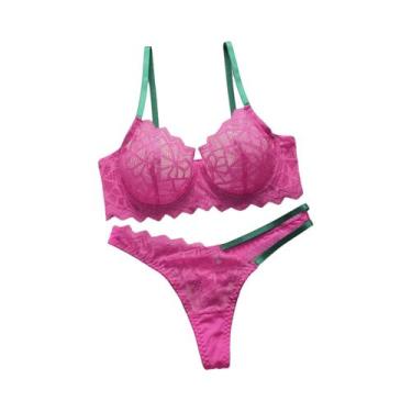 Imagem de Conjunto De Lingerie Sexy Feminina Com Renda E Bordado, Alças Ajustáve