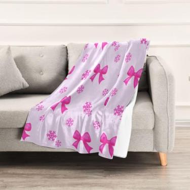 Imagem de Wassud Cobertores e mantas de Natal 152 x 228 cm, flocos de neve e laços, cobertor para sofá, cadeira, decoração de casa