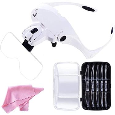 Imagem de uhyOHF Lupa de faixa de cabeça, lupa iluminada para montagem na cabeça, lupa de cabeça com 2 luzes de LED para leitura de joias, lupa para hobbies, leitura, lupa de joias, artesanato, Wa(