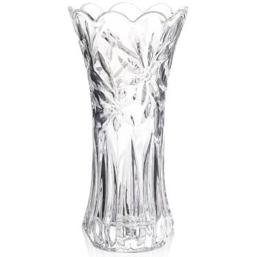 Imagem de JASVIC Vasos de cristal de 30 cm para flores, vaso de flores de vidro texturizado de orquídea, vaso decorativo moderno elegante para sala de estar, mesa de jantar, escritório, centro de mesa
