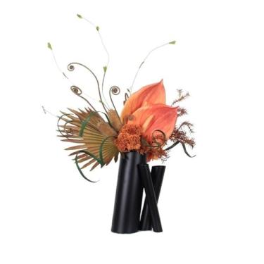 Imagem de LMJYU Conjunto de flores artificiais com flores artificiais, mesa de jantar, mesa de centro, centros de mesa, arranjo de flores falsas, vaso de metal irregular criativo