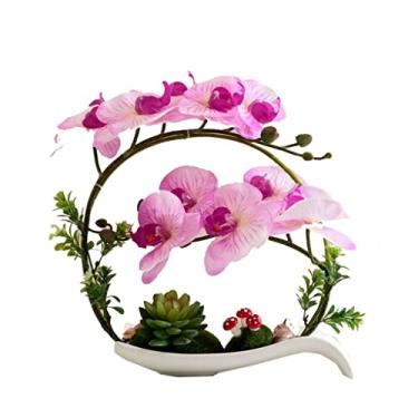 Imagem de Flores artificiais para decoração simulação bonsai Phalaenopsis artificial flor falsa borboleta orquídea artificial com vaso de cerâmica para viver