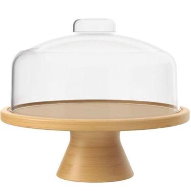 Imagem de Boleira De Bambu Com Tampa Plástica 26,5x21,5cm Coza Brisa Porta Bolo 