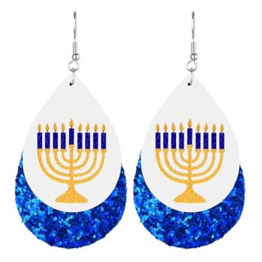 Imagem de Brincos de Hanukkah multicamadas em gota com estrela de Davi, brincos de chanucá, brincos de menorá brilhantes para mulheres, joias de Hanukkah felizes, Zinco, Sem pedra preciosa