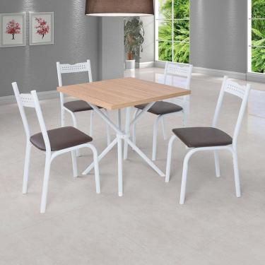 Imagem de Conjunto de Mesa Tampo 75cm Laminado com 4 Cadeiras Ana Branco/Marrom