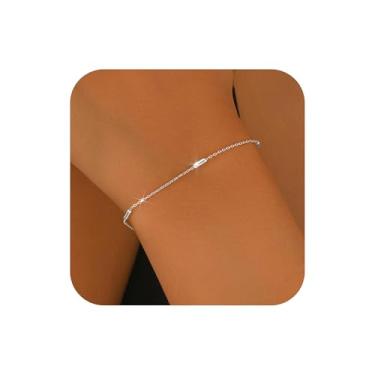 Imagem de UMIAFE Pulseira feminina banhada a ouro 14K com pingentes de cilindros pequenos, minimalista, moderna, corrente de elos de prata esterlina 925, corrente de mão, presente para mulheres, One Size, Prata