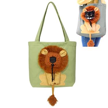 Imagem de Bolsa de Transporte Ombro em Lona para Pets Porta-Pet Forma Leão Fofo Cães e Gatos Pequenos Tote Tórax Portátil Respirável Suprimentos
