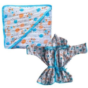 Imagem de Kit Enxoval Roupão e Toalha Banho para Bebê com Capuz 100 Algodão Soft