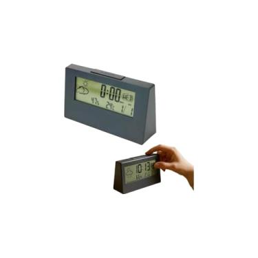 Imagem de Relógio Despertador Digital de Mesa com Display LCD, Temperatura, Umidade, Previsão do Tempo, Função Snooze, 7.5x3x13.5cm, Branco/Cinza/Preto