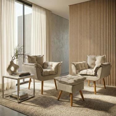 Imagem de Kit 2 Poltronas Decorativa Com Puff de Brinde Para Sala Recepção Manic