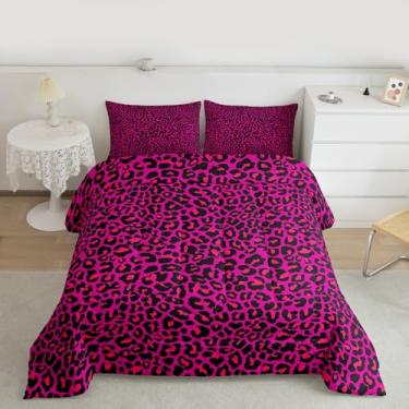 Imagem de Erosebridal Conjunto de edredom solteiro rosa choque leopardo para crianças, meninos e meninas, estampa de chita africana, enchimento de edredom com textura de pele de animal, conjunto de cama de
