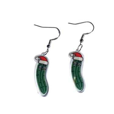 Imagem de Brincos pendentes de acrílico de Natal, exclusivo chapéu de Natal estranho, brinco de pickle, engraçado, realista, pepino, brincos de gancho de resina para mulheres, acessórios de joias de férias