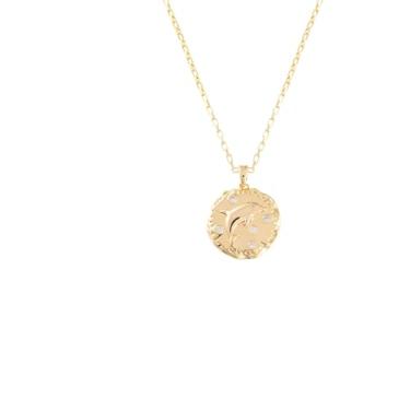 Imagem de Colar feminino com pingente redondo e moeda de zircônia cúbica de ouro 14K com corrente ajustável de 40 a 45 cm, pingente de círculo elegante, joia para presente de Natal, batismo, casamento