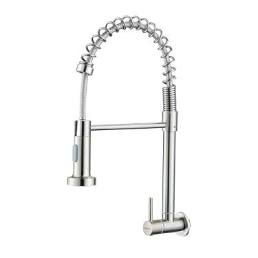 Imagem de Torneira para Cozinha Gourmet de Parede Pia com Pulverizador Pull Down Extensível Bica 360º Flexível Aço Inox 304 Prata Brinovar