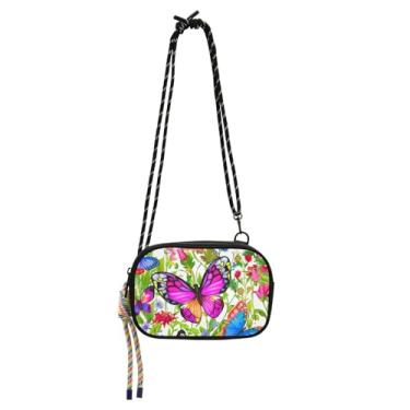 Imagem de ODAWA Mini bolsa lateral para meninas adolescentes com desenho animado fofo Pandas azul claro com alça de corda ajustável, bolsa transversal masculina, Borboletas coloridas, One Size