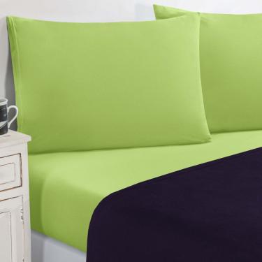 Imagem de Jogo De Cama Malha Lençol 100% Algodão Gran Moratta 4 Peças Queen - Roxo/Verde Pistache