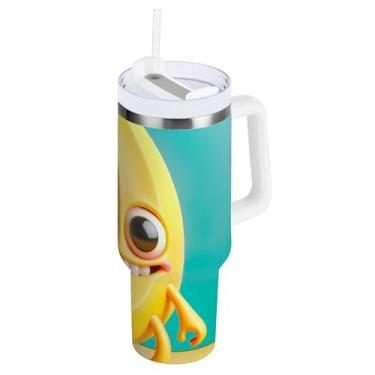 Imagem de ODAWA Copo isolado de parede dupla de 850 g, engraçado banana fofo copo com isolamento duplo com alça e canudo