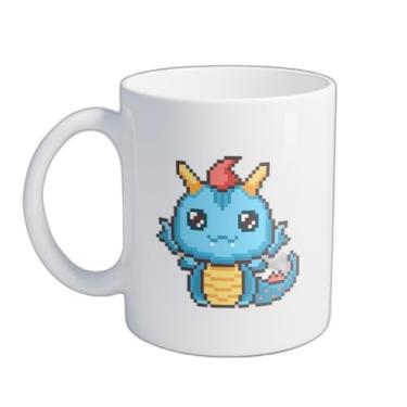 Imagem de Caneca Xícara de Café Porcelana 300ml Com Desenho Dragões Pixelados Kawaii