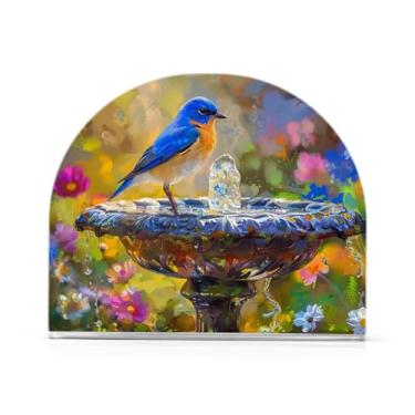 Imagem de Porta-guardanapos de pássaro azul jardim, porta-guardanapos acrílico para tecido de coquetel, suporte de guardanapo vertical para organizar papel de cozinha