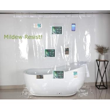 Imagem de RFSCHOZ Cortina de chuveiro paopao Cortina de chuveiro resistente de paralelepípedos para banheiro sem necessidade de ganchos, plástico impermeável e sem PVC, tamanho padrão 71 x 74