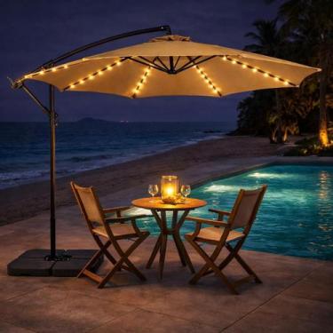 Imagem de Ombrelone com Led Articulado Guarda Sol De Praia Jardim Lateral 3 Metr