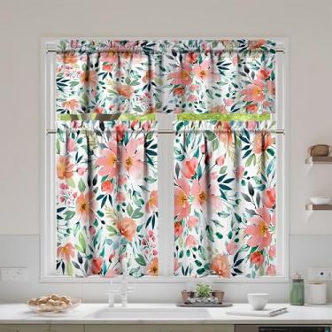 Imagem de mvhsuoem Conjunto de 3 peças de cortinas e sanefas de cozinha com flores para decoração de cozinha, janelas sobre a pia, cortinas de arte de fazenda 69,8 x 91,4 cm