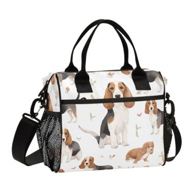 Imagem de GAIGEO Beaglesdog em uma lancheira branca isolada para adultos, lancheira com zíper, lancheira térmica para adultos, M