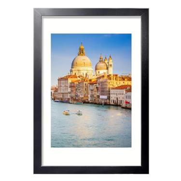 Imagem de wyooxoo Porta-retrato 30,5 x 45,7 cm feito de madeira maciça, preto, para exibir imagens 28 x 35 cm com tapete ou 30,5 x 45,7 cm sem tapete, moldura colorida para montagem horizontal na parede