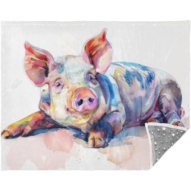 Imagem de Cobertor macio personalizado de porco em aquarela fofo para sofá de pelúcia para sofás 178 cm x 139 cm, cobertores quentes cinza